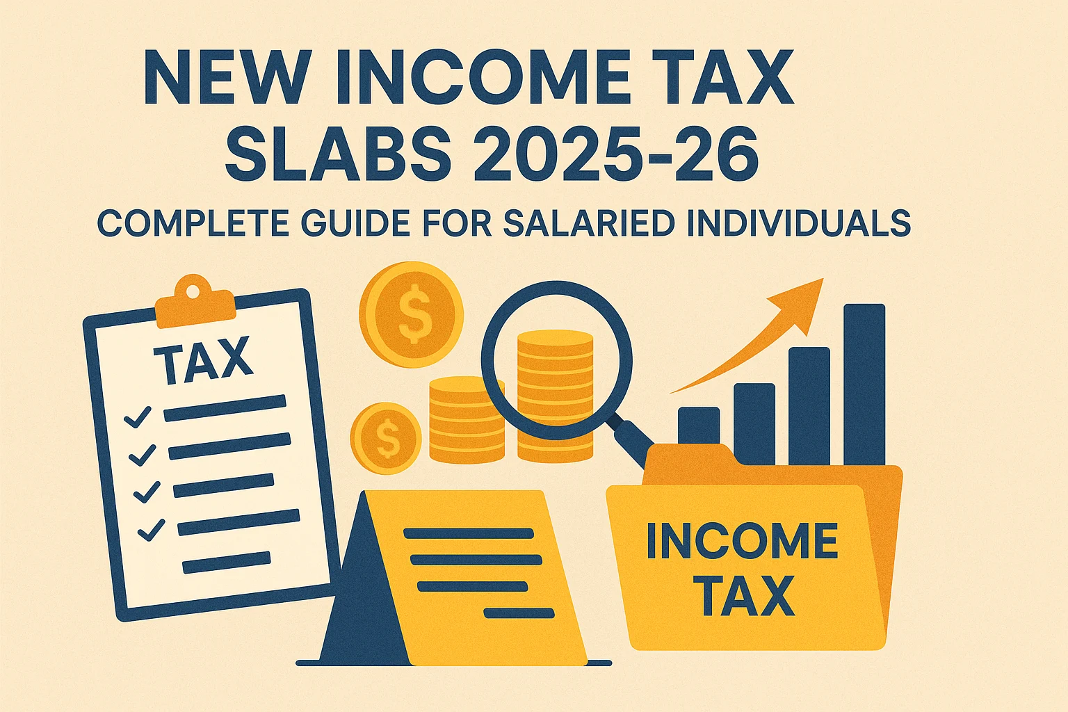 "New Income Tax Slabs 2025-26 infographic for salaried individuals showing tax detail and comparison new tax detail to old tax